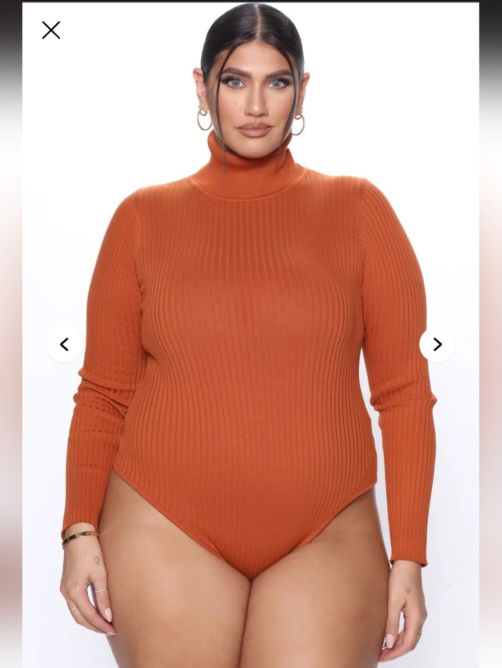 Fashion Nova Ribbed Turtleneck Bodysuit - Orange